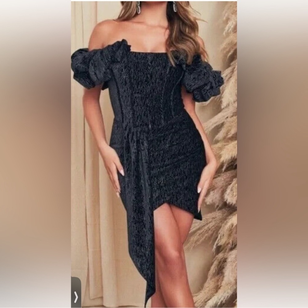Lavish Alice Black Asymmetrical Off-Shoulder Dress